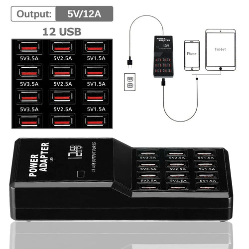 12-Port USB Charging Station Hub — Desktop & Wall Phone Charger Organizer