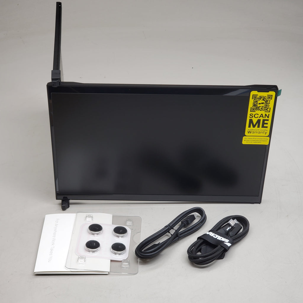 Electronic device with cables and mounting hardware on a gray background