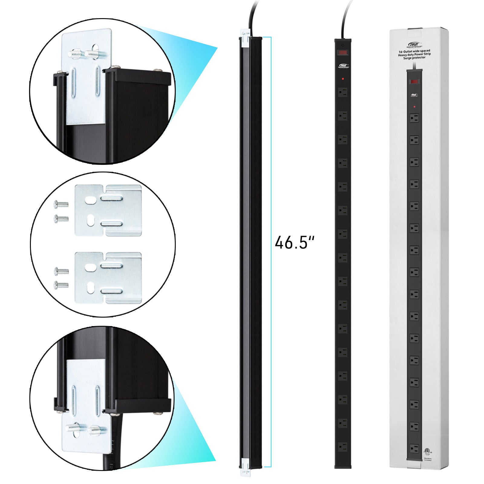 CRST 16-fach Metall-Steckdosenleiste mit Überspannungsschutz, 1800 Joule, 2,6" extra breite Steckdosen für große Adapter, 4,5m Schwerlastkabel, Industrielles, montierbares Design mit EMI-Filter