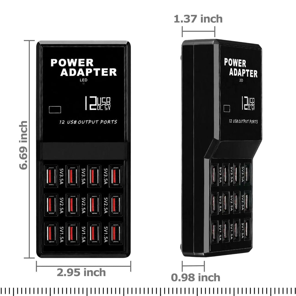 12-Port USB Charging Station Hub — Desktop & Wall Phone Charger Organizer