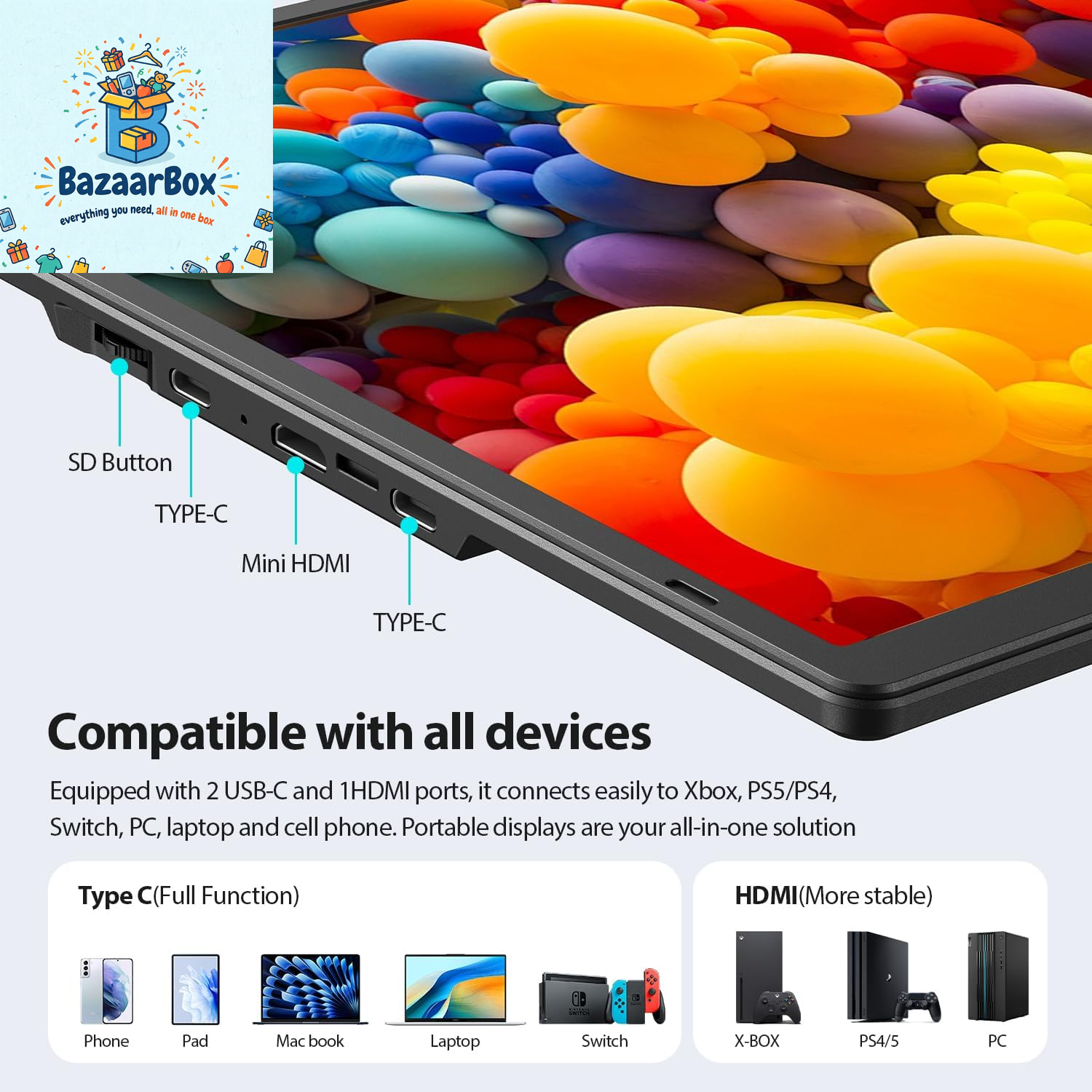 WESTHOD 16.2 Portable Laptop Monitor - 1200P IPS USB-C and HDMI Retractable Stand