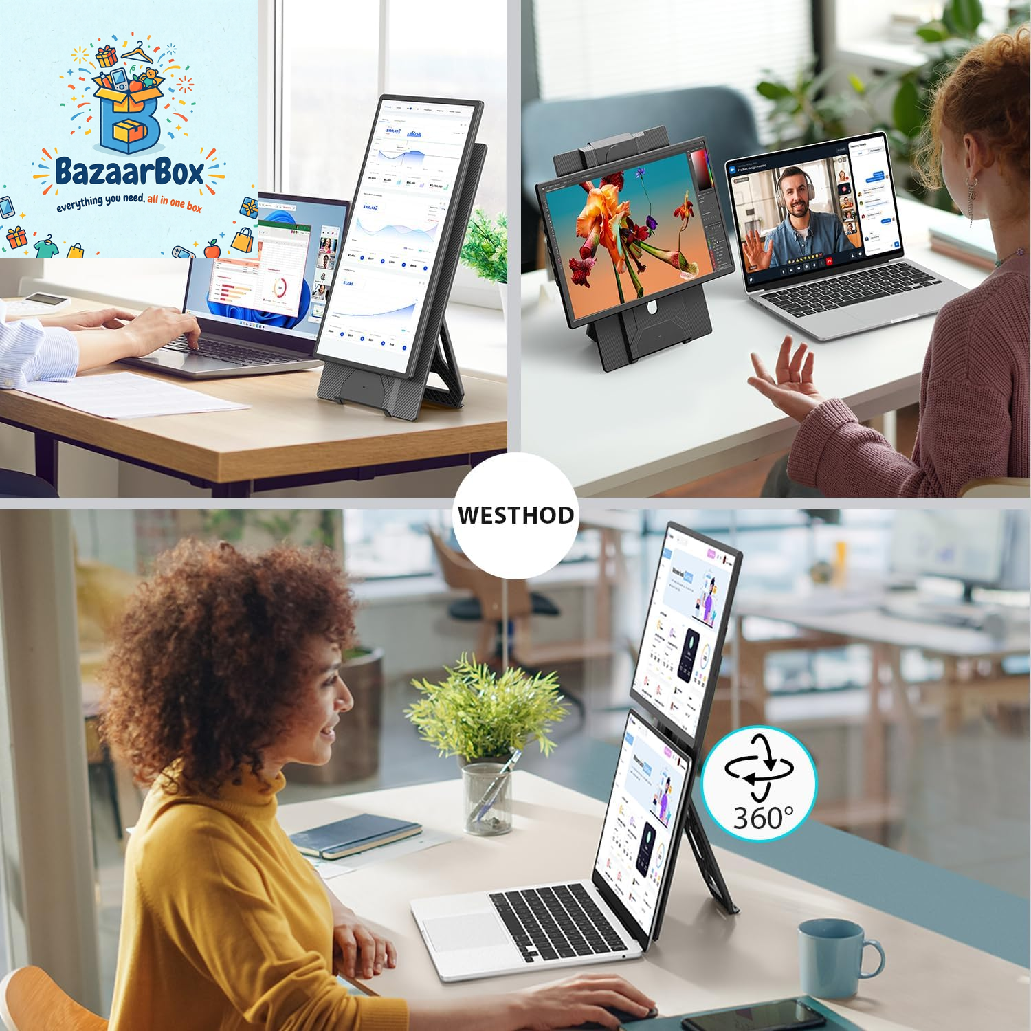WESTHOD 16.2 Portable Laptop Monitor - 1200P IPS USB-C and HDMI Retractable Stand